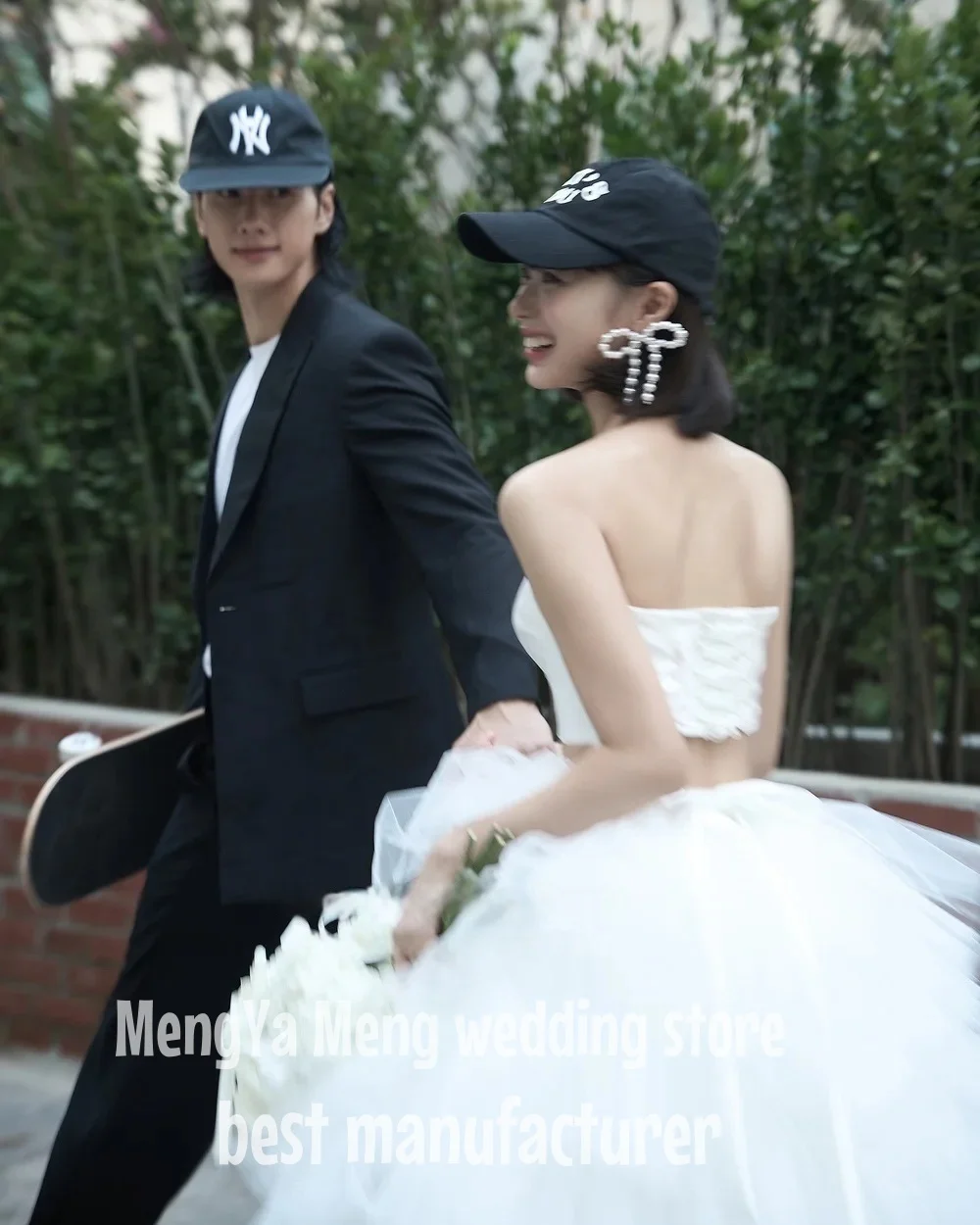 ZHUISHU 2025 vestidos de novia de dos piezas de tul con volantes blancos sesión de fotos de Corea vestidos de novia de princesa de tul boda personalizada