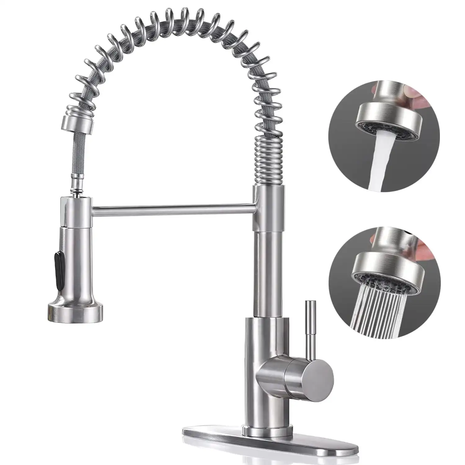 

Kitchen faucet, pull-down sprayer, brushed nickel commercial spring kitchen sink single handle pull out of sink faucet