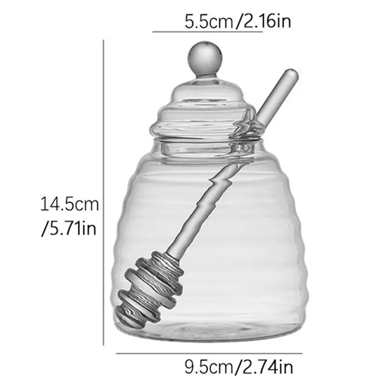 2Set High Borosilica Glass Honeycomb Tank Honey Storage Container With Dipper And Lid Honey Bottle For Home Party L