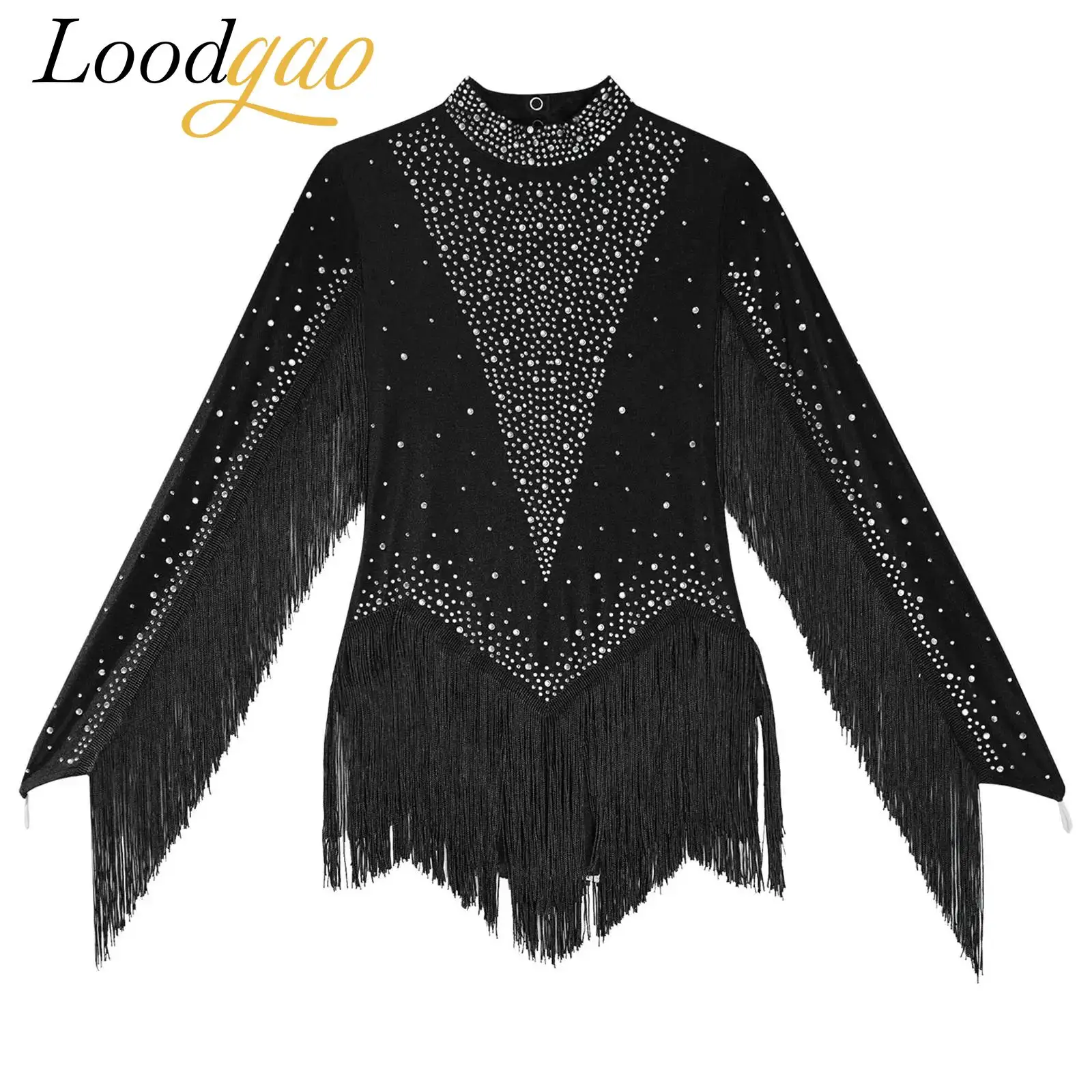 Body da ballo latino per bambini Ragazza per bambini Nappe Cha-ChaLong Manica Tango Sala da ballo Danza Ginnastica Tuta Tuta con frange