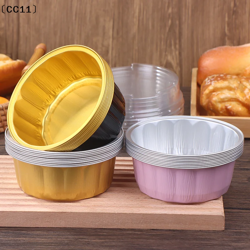 10Set Aluminum Foil Cake Container 250ml Cake Pans Liners With Lids Heat-Resistant Foil Baking Cups Cake Pan Kitchen Tool〔CC11〕