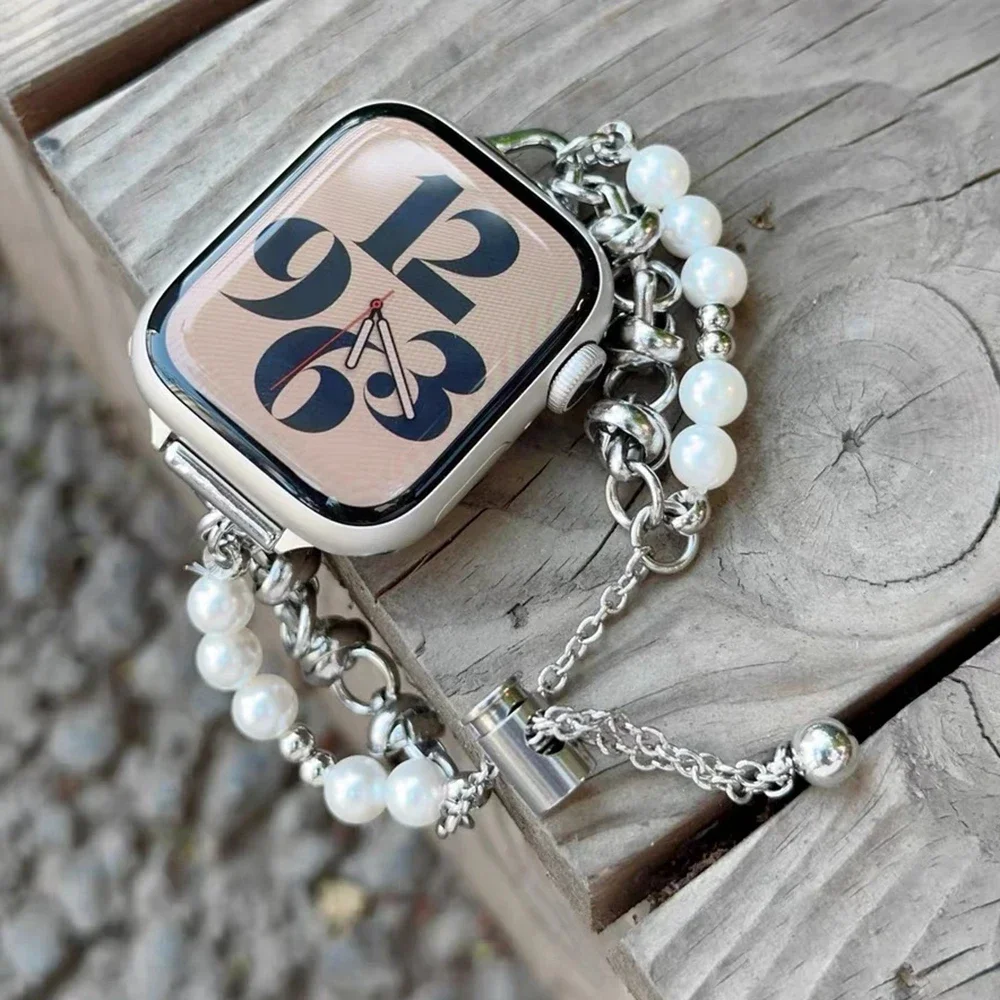Correa de bucle de Metal con cuentas para Apple Watch Band para mujer 38mm 40mm 41mm 42mm 44mm 45mm 46mm 49mm