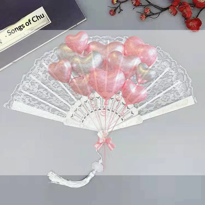 Lace Folding Hand Fan with Elegant Tassel Retro Hollow Pattern Lightweight Portable Fan for Summer Outdoor Travel