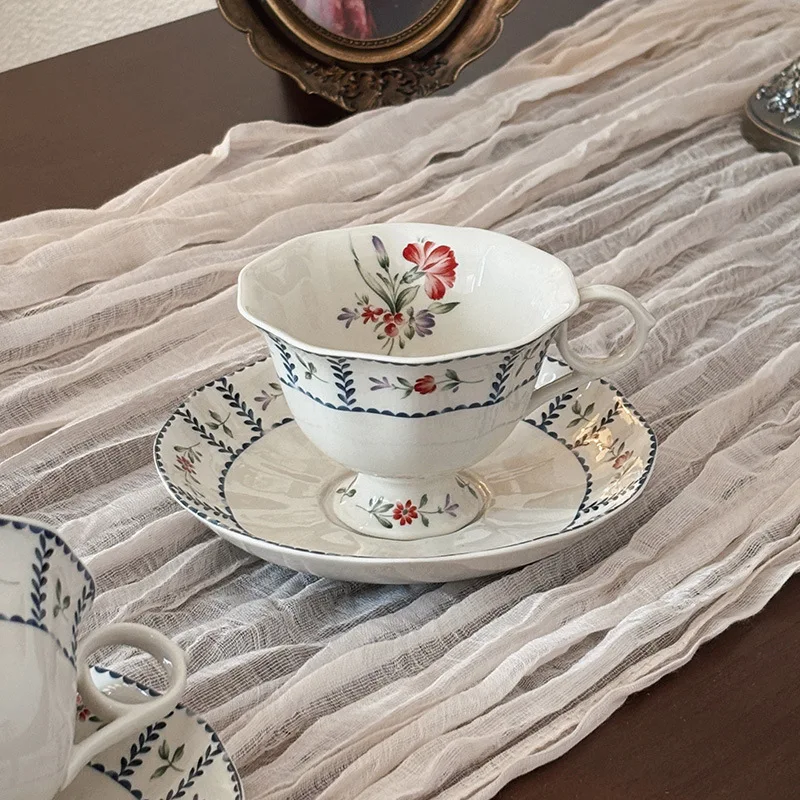Retro Flower Rhyme Flower Language Cups and Saucers Household High-Value Ceramic Cups Housewarming Gifts