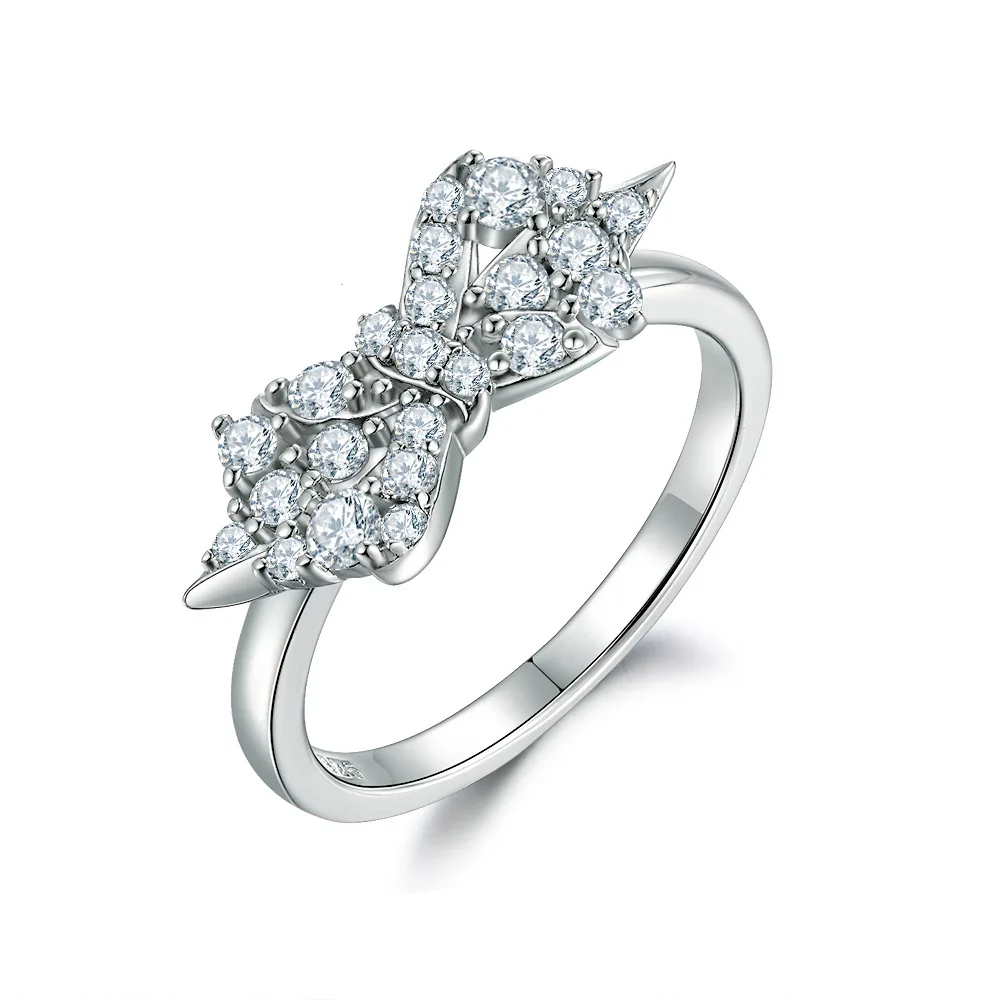 

S925 Sterling Silver Plated 18K Gold PT950 Platinum Gemstone Bow Wedding Ring Moissanite Diamond Ring US Size Closed Mouth