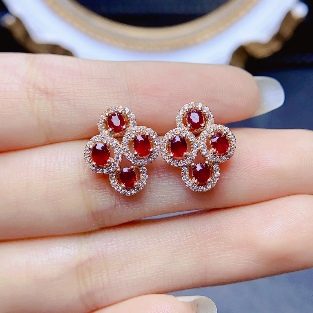 

FS 2.5*3mm Natural Ruby Earrings for Women S925 Sterling Silver Fine Charm Weddings Jewelry Certificate MeiBaPJ