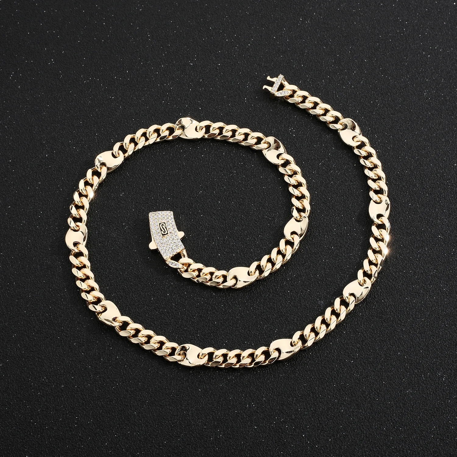 New 14K gold plated Monaco chain with alternating pavé lock Monaco lightweight Cuban bracelet supports wholesale