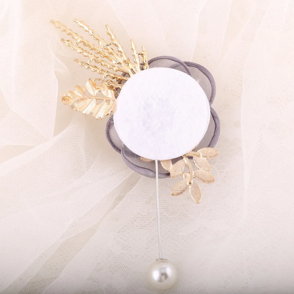 Broche en el ojal para hombre, Pin para boda, ramillete de muñeca para novia, accesorios de matrimonio, decoración de boda, flor para novia gris