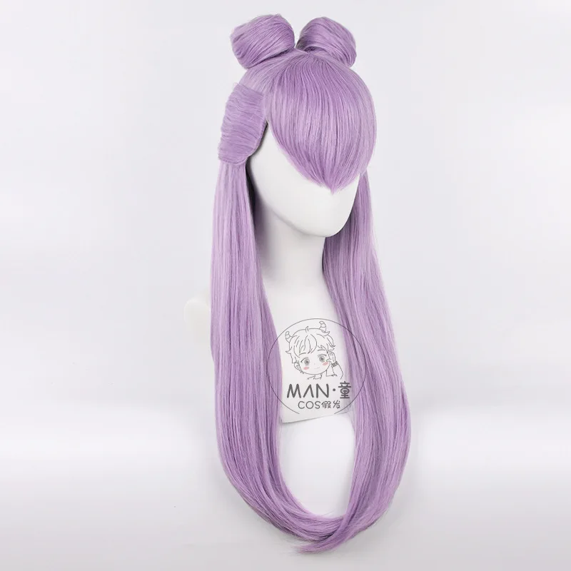 Mignon K/DA Evelynn Cosplay Wig Light Purple Double Buns Half Wig Halloween Gift view 2