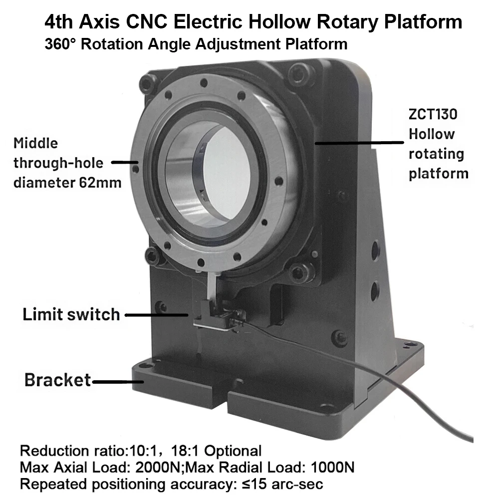 Fourth 4th Axis CNC Electric Hollow Rotary Table Angle Adjustment Table Dividing Disc for Industrial Visual Inspection Cutting