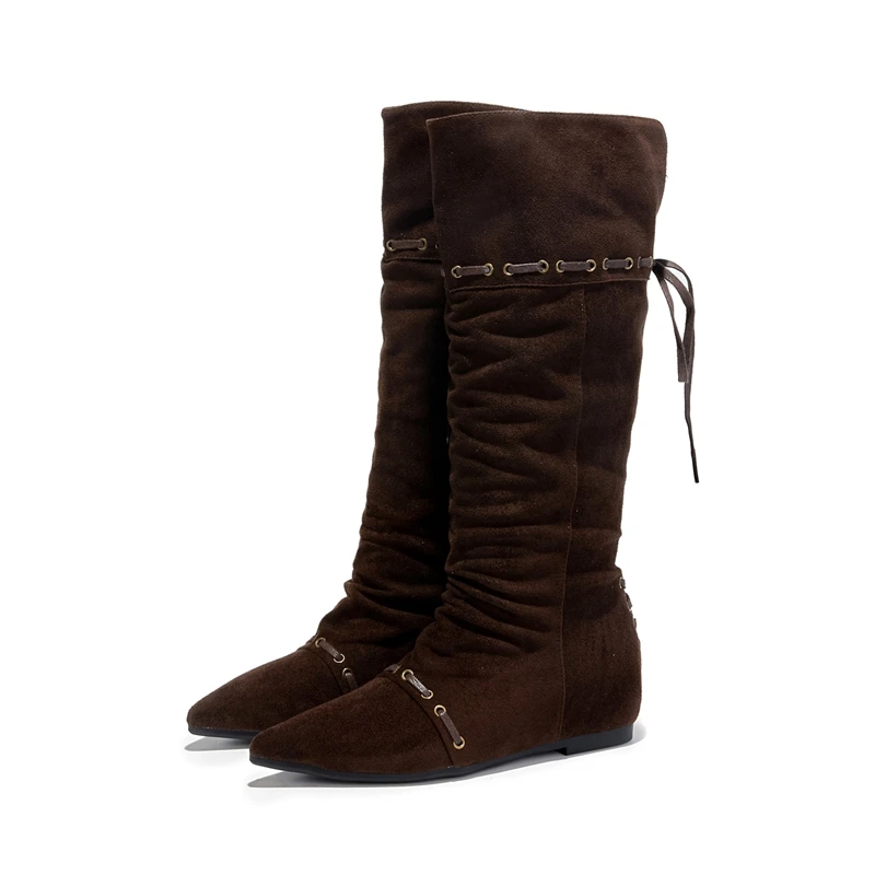 AIYUQI 2025 New Women's Boots Pointed Toe Pleated Women Biker Boots Large Size Maillard Women's Western Cowboy Boots