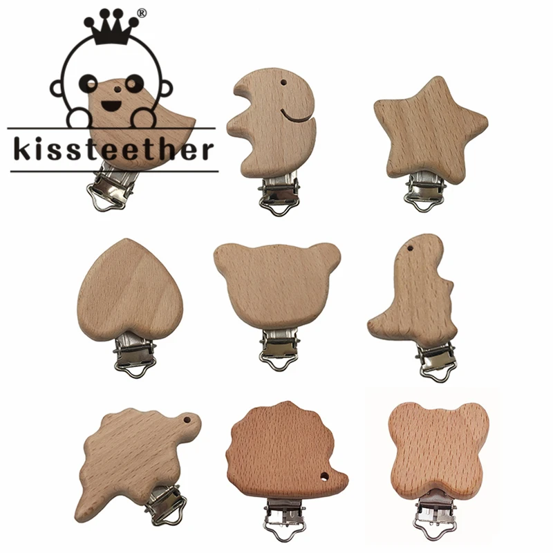 Kissteether 5PCs Nipple Chain Accessories BPA Free Cute Modelling Beech Pacifier Clip Small Elephant Heart-Shaped Baby DIY