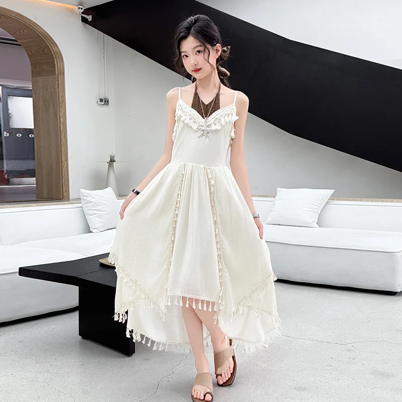 Autumn children's camisole dress summer girls' irregular fringed princess dress castle party parent-child dress women's skirt