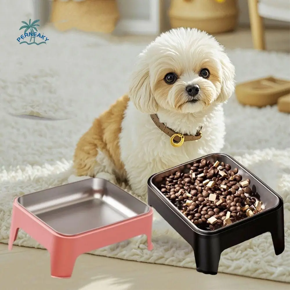 

Large Capacity Stainless Steel Dog Bowl Neck Protection Anti-knockover Pets Food Water Bowls Anti-slip Cat Feeding Bowl