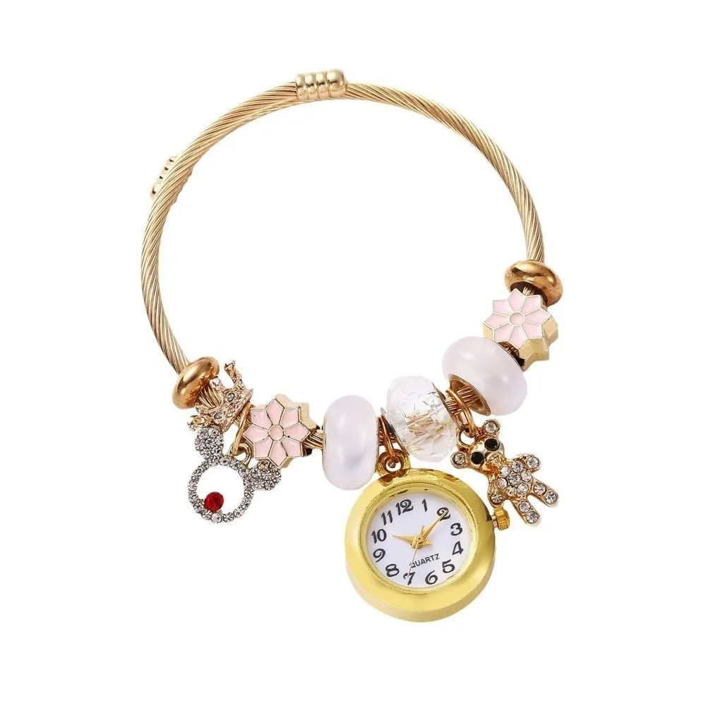 Trendy Adjustable Women's Bracelet Watches Elegant Luxury Beaded Watches Alloy Precise Quartz Watch Birthday Gift