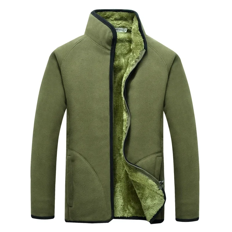 Men Outdoor Plus Velvet Thicken Warm Sports Cardigan Jacket  Winter Climbing Riding Hiking Fishing Windproof Thermal Fleece Coat