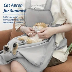 Breathable Cotton Cat Grooming Apron，Portable Pet Carrier Pouch, Anti-Scratch & Hair Resistant,Trimming & Ear Cleaning Assistant