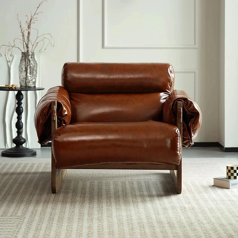 

Кожаный диван из цельного дерева, кресло для отдыха, современный средневековый ленивый диван из ясеня