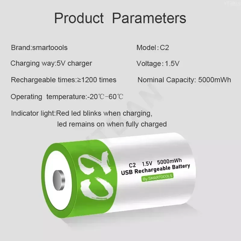 4PCS 1.5V LR14 C Size 5000mWh Lithium Battery Type-C Ultra-Fast Charging Rechargeable Battery for Flashlight Gas Cooker Radio