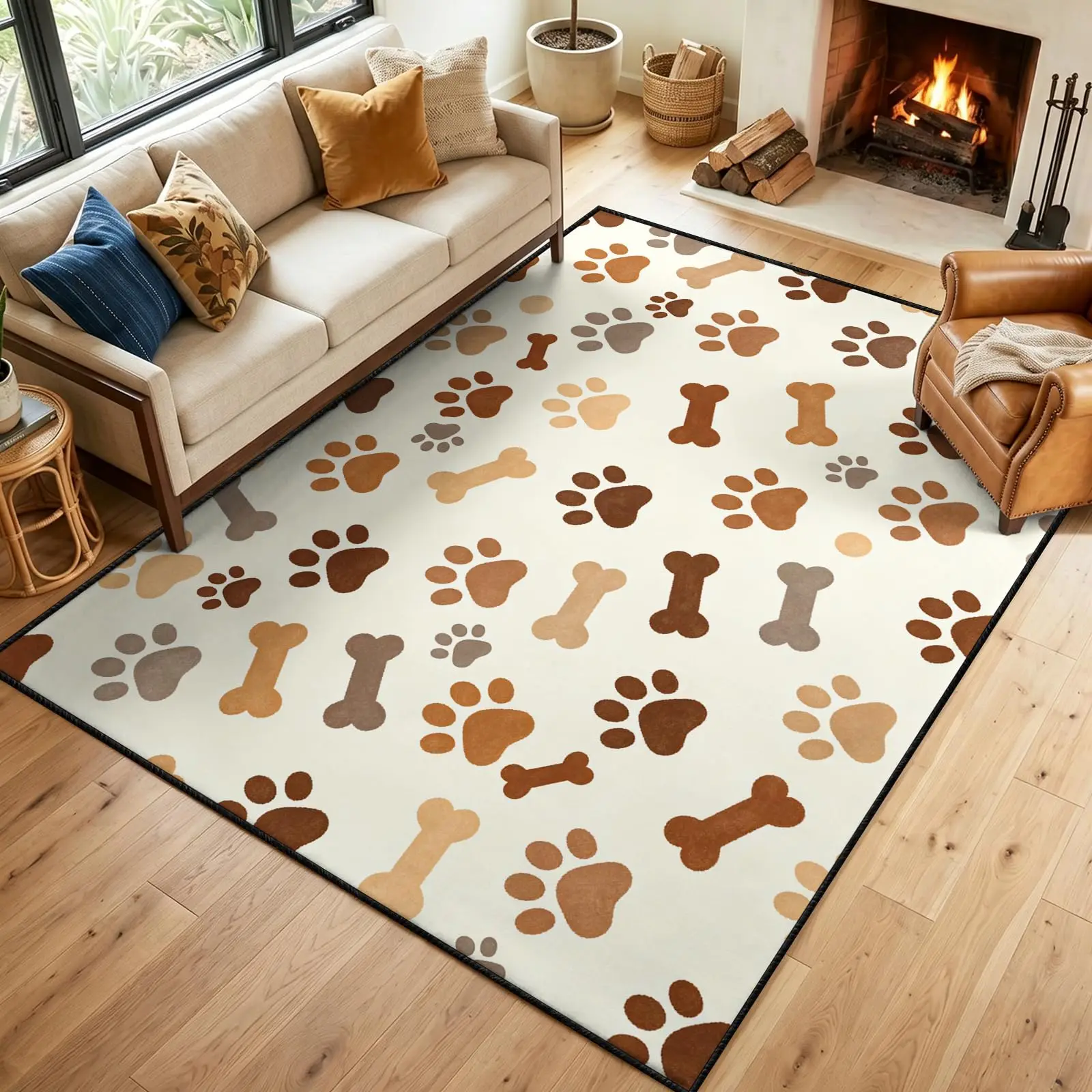 Dog Claw Area Rugs 4x6 Washable Rug, Animal Theme Rug | Dog Paw Print Bones Carpet, Non Slip Mat for Kitchen Office