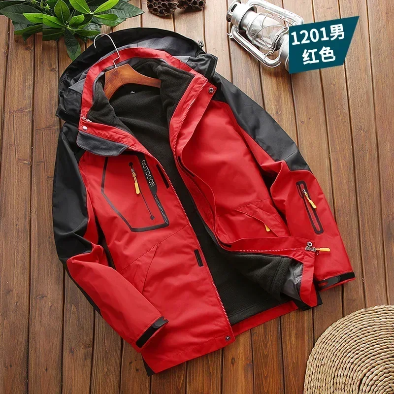 

Waterproof Jacket Coat Two-pieces Sets 3 in 1 Jacket Male Fleece Outerwear Windbreake Outdoor Fashion Casual Camping Jackets Men