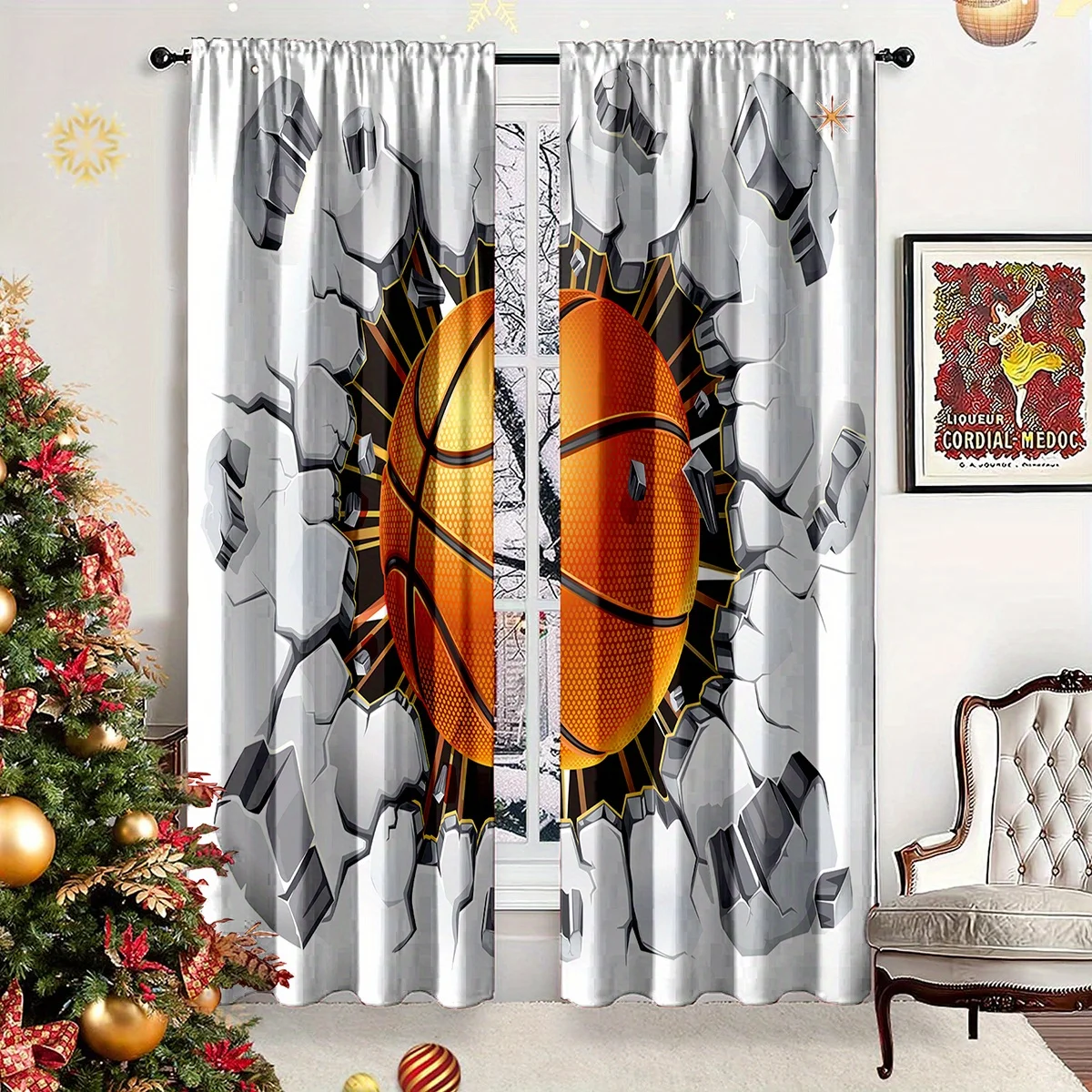 Basketball Breakout Sports Theme Curtains for Living Room Window Decoration Modern Sporty Home Accent