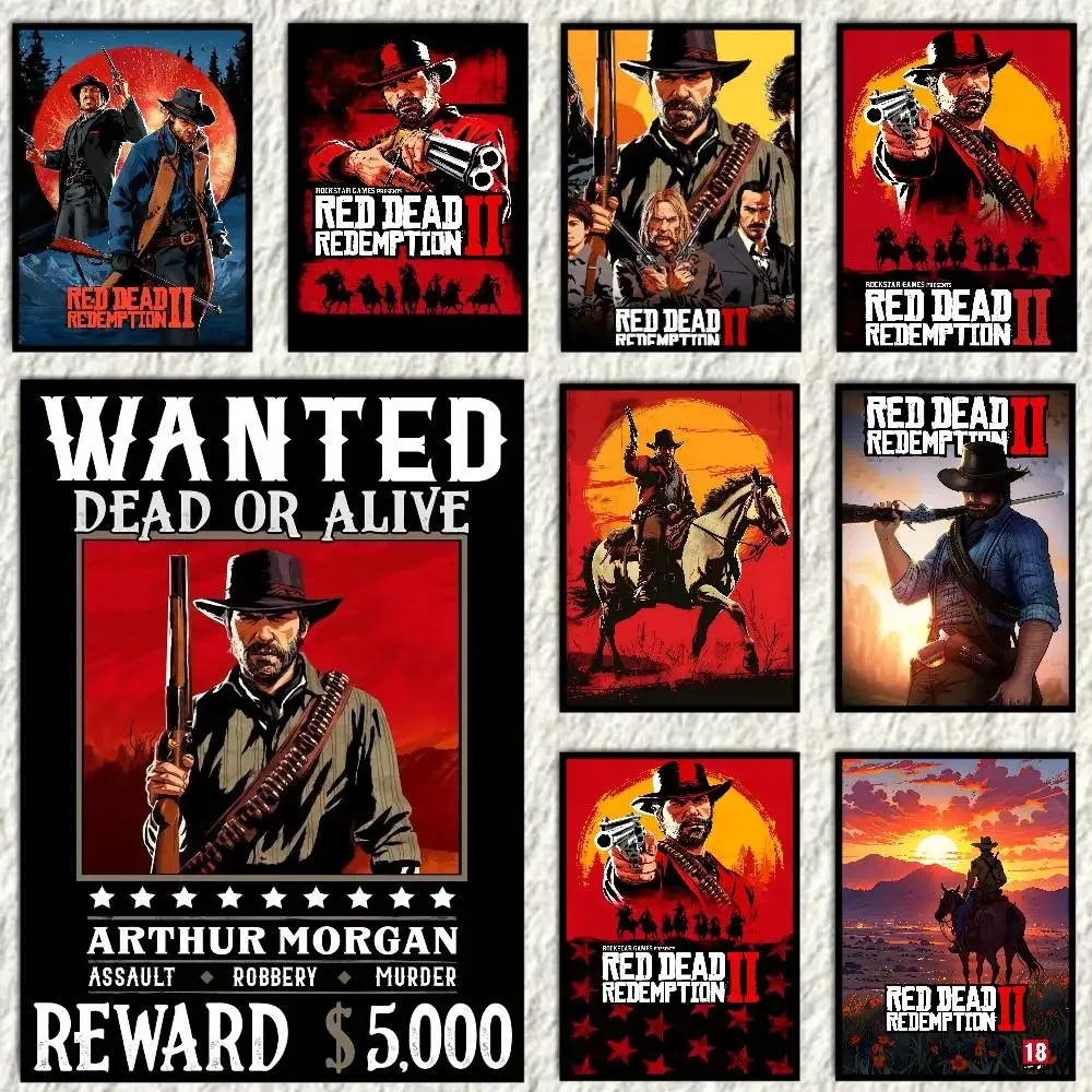 لعبة Red Dead Redemption 2 ملصق HD Art Sticky Wall مقاوم للماء غرفة المعيشة المنزلي غرفة نوم بار الديكور الجمالي