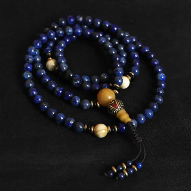 6mm Natural Navy Lapis Lazuli Meditation Mala Stone Beaded Bracelet for Lady BRO603