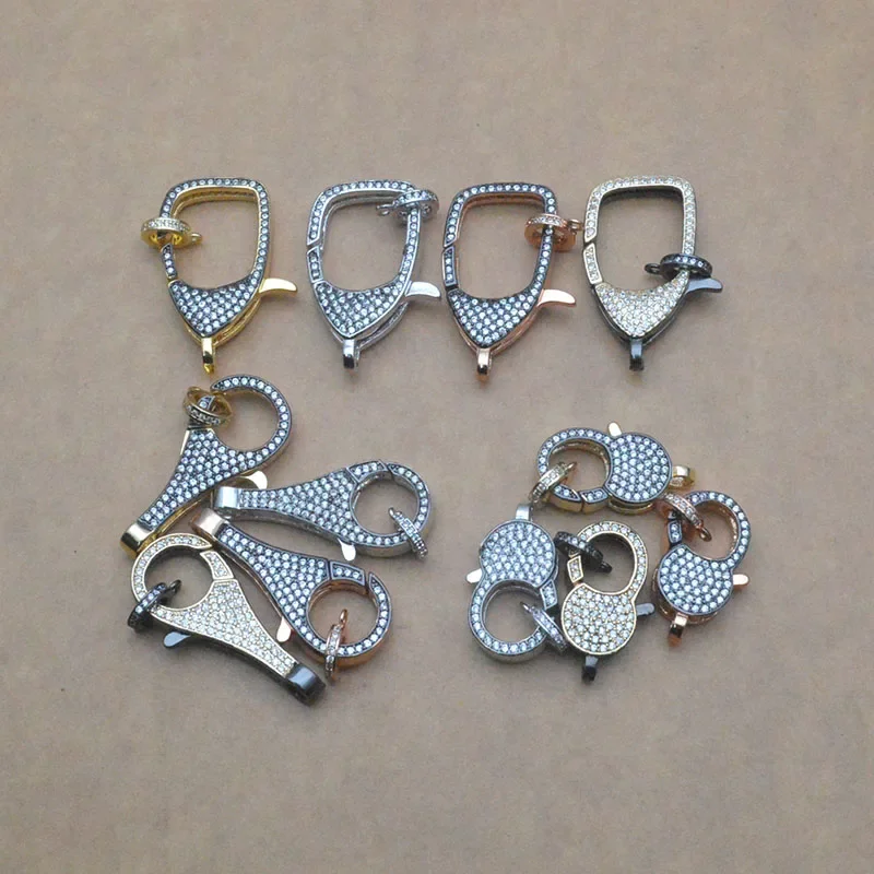Vintage Two-tone Plated CZ Paved Big Lobster Clasps Carabiner Fasteners DIY Jewelry Makings Accessories 5pcs/lot