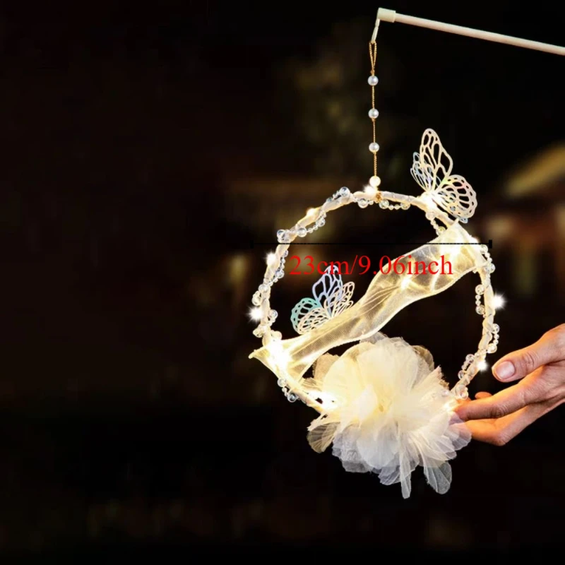 Diy material saco meados de outono festival lanterna diy artesanal forma de flor de lótus handheld coelho lanterna brilhante luminosa