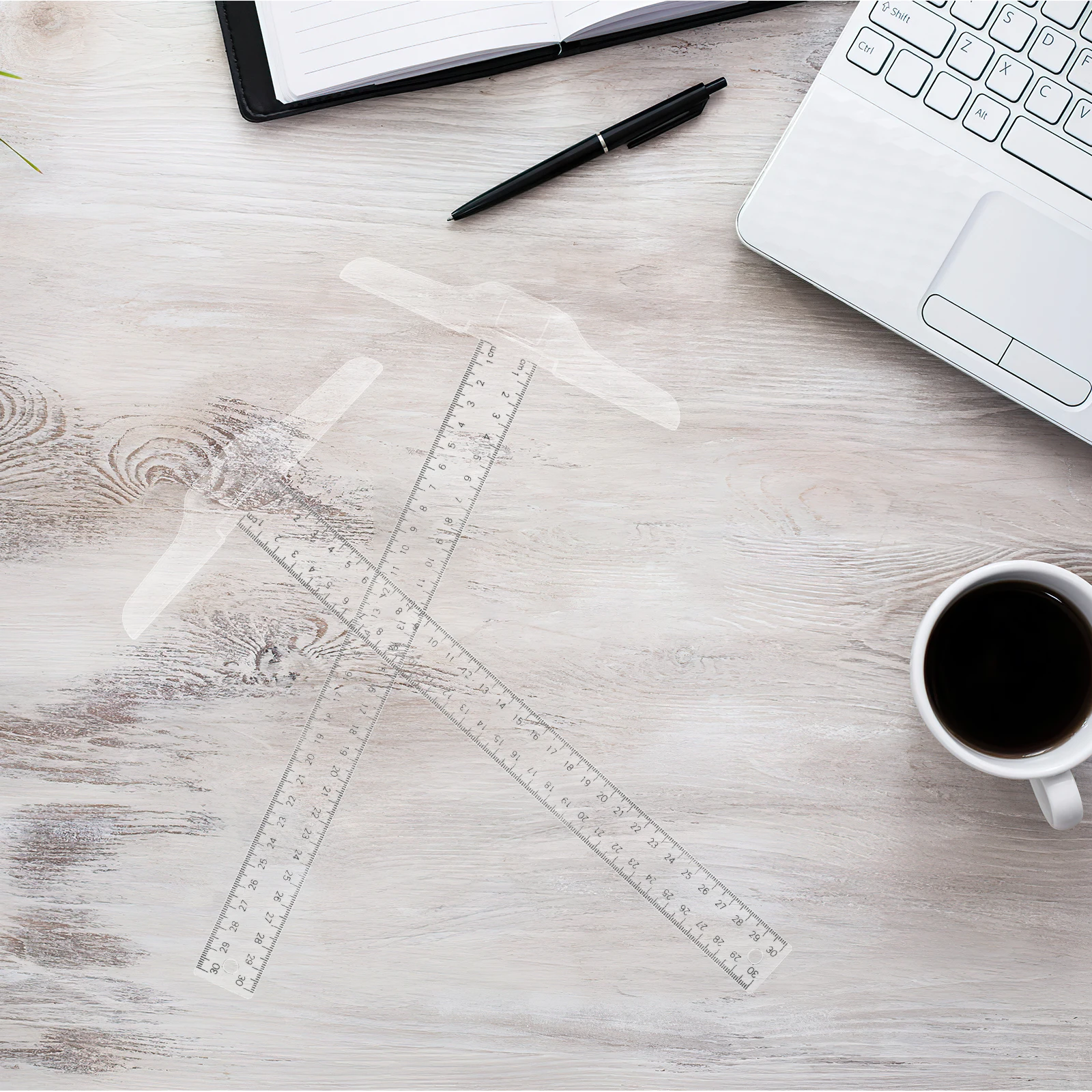 2pcs T shaped Ruler Plastic Precise Markings Ideal Artists Designers Students Lightweight Portable Outdoors Travel