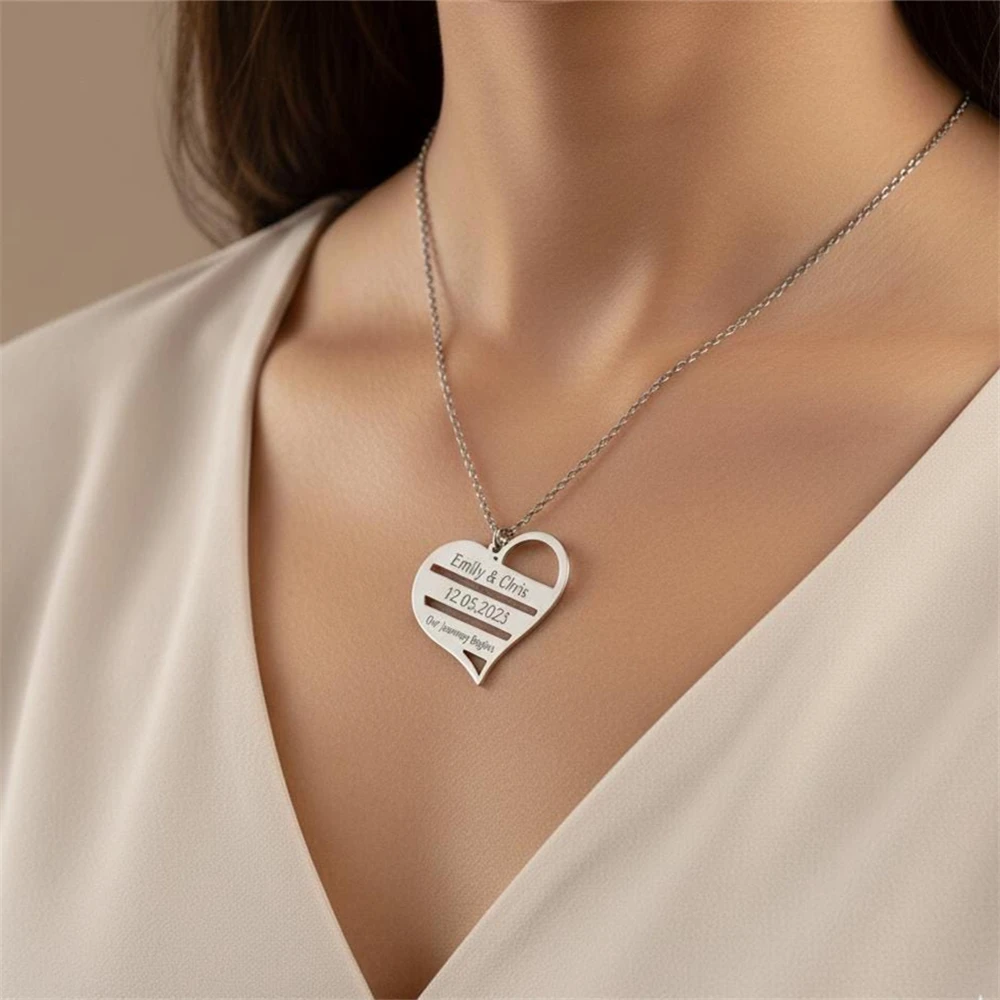 Personalized Multiple Name Heart Necklace Couple Jewelry Custom Stainless Steel Chain Necklaces Gift for Valentine's Day