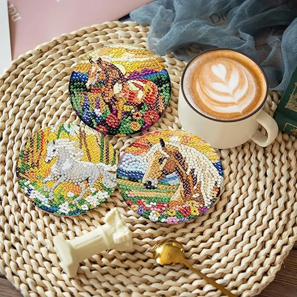 8-Piece Set of Diamond Painting Coasters (with Holder), DIY Diamond Painting Cup Holder with Horse Pattern view 4