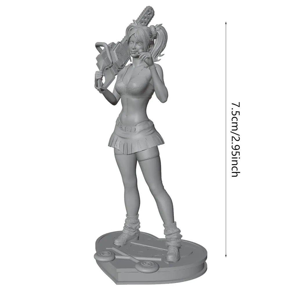 1/24 Miniature Resin Model Statue, 75mm Character Toy Model Kit, Youthful and Lively Girl Holding a Saw Toy and Eating a Lollipop, High-Detailed Resin Model Figure, Unpainted, Perfect for Role-Playing Games and Collecting