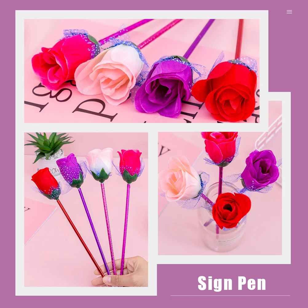 

20pcs Rose Shape Ballpoint Pen Silk Cloth Creative Study Stationery Writing Office Gifts Plastic Pen Student Supply