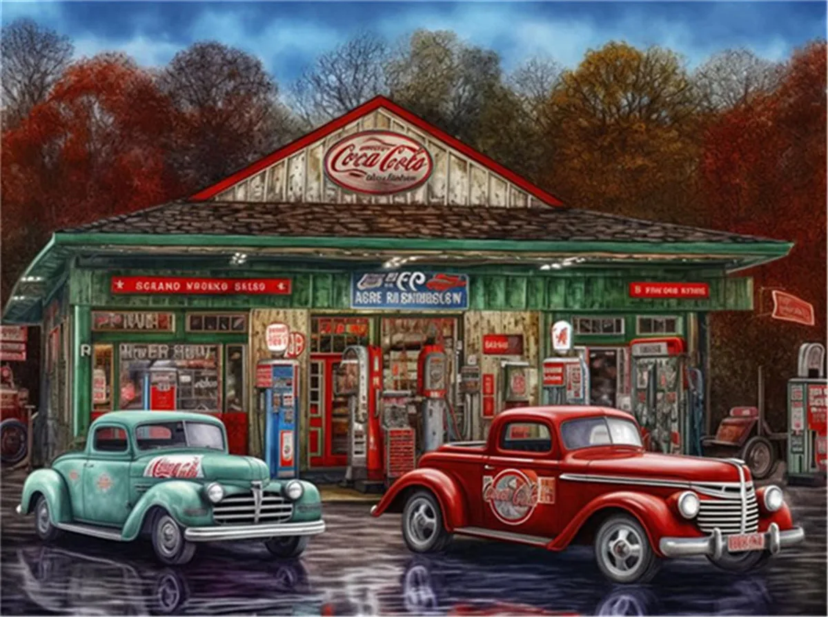 

Puzzles for Adults 50 100 1000 Pieces Jigsaw Puzzles Old Fashioned Gas Station Car Formation Wooden DIY Families Toys Gift