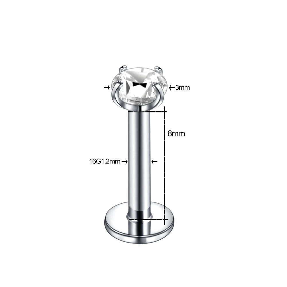 1Pc 316L Stainless Steel Lip Labret Piercing Internal Thread Monroe Lip Stud Helix Tragus Conch Piercing Cartilage Earrings 16G