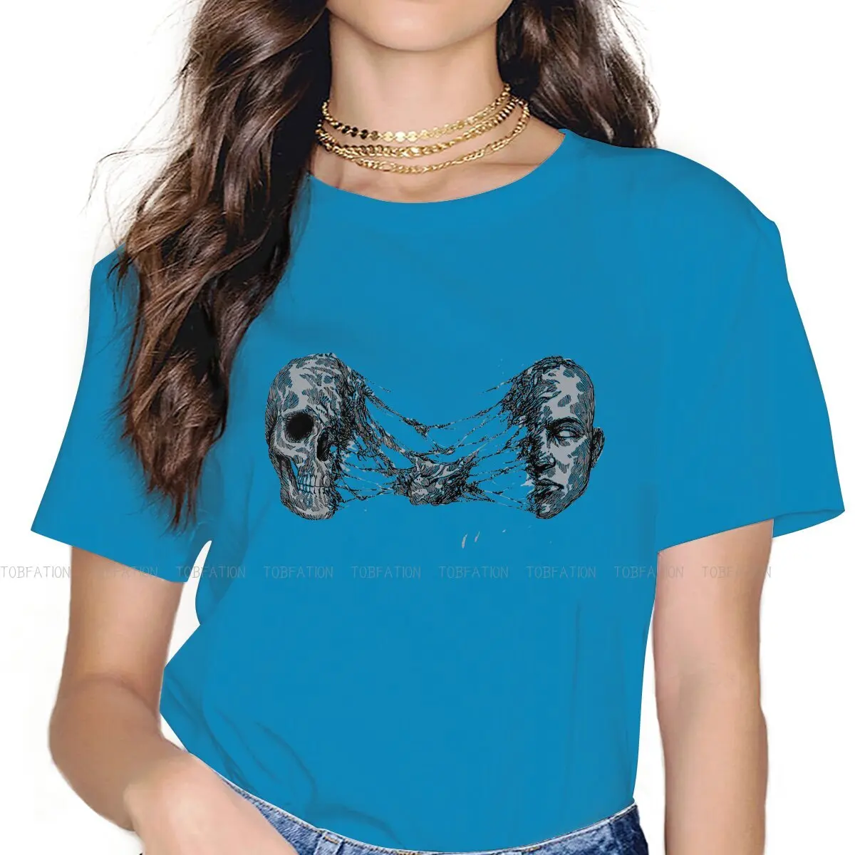 Necromancer O Collar TShirt Skull Panic Terrorist Fabric Basic T Shirt Girl Clothes Individuality Big Sale