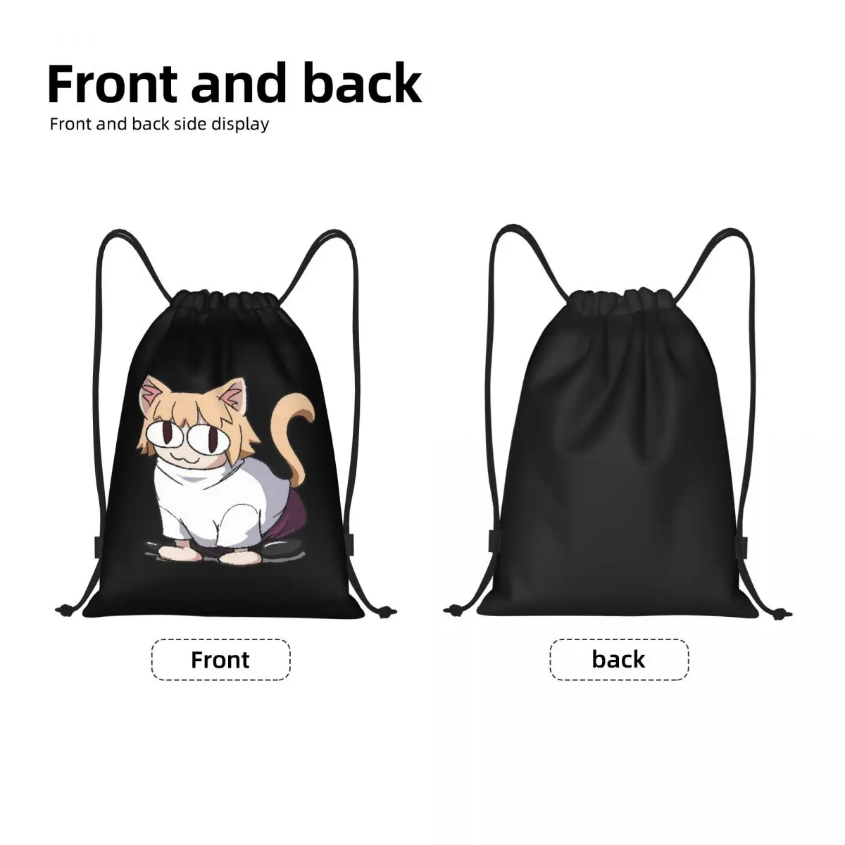 Custom Neco Arc Cat Drawstring Bag for Training Yoga Backpacks Men Women Cartoon Comic Game Sports Gym Sackpack