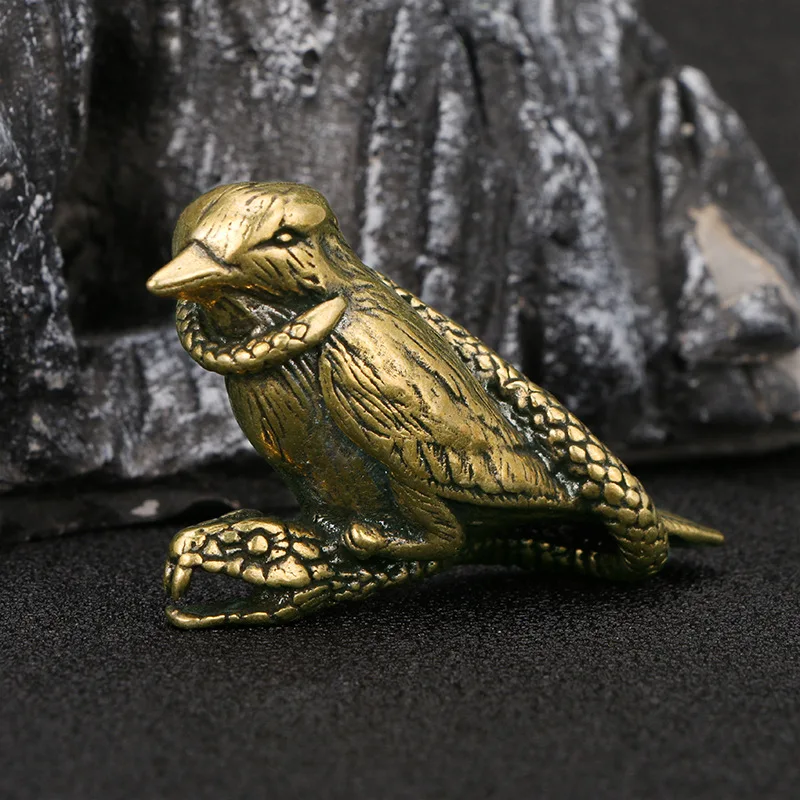 Playful Creative Brass Snake Winding Bird Sculpture Miniatures Upstream Meaning Art Ornament Unique Home Decor Collection Craft