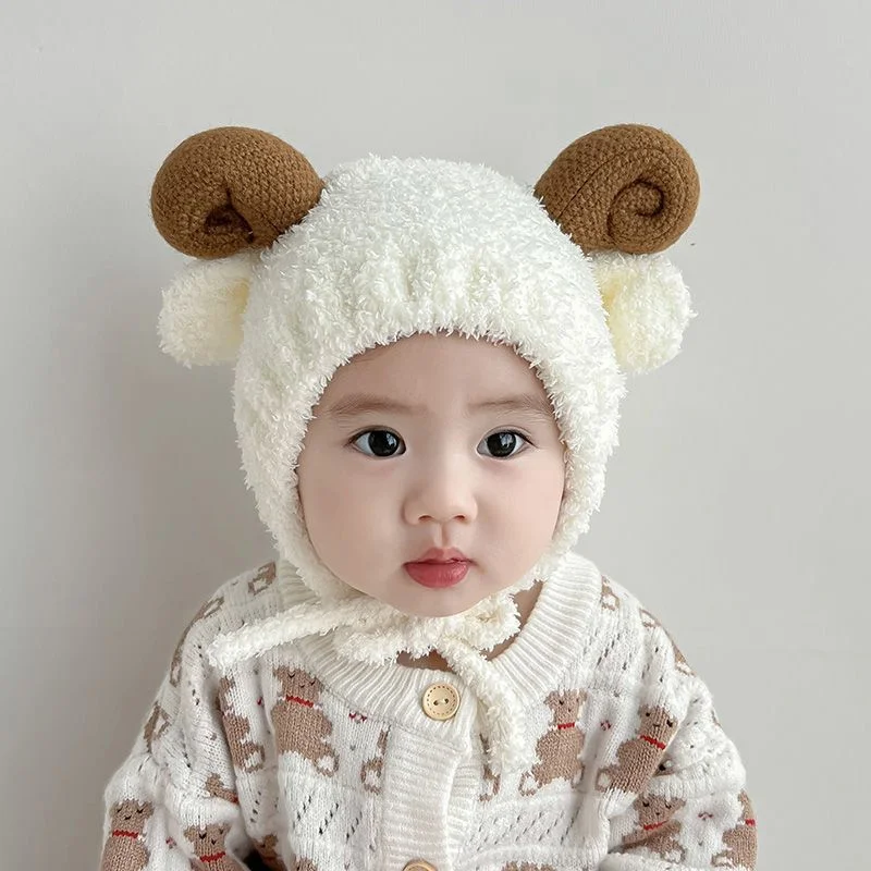 

Baby Hat Winter Kawaii Ram's Horn Model Warm Plush Baby Boy Girl Cap Ear Protection Winter Warm Hat Infant Hats Solid Color