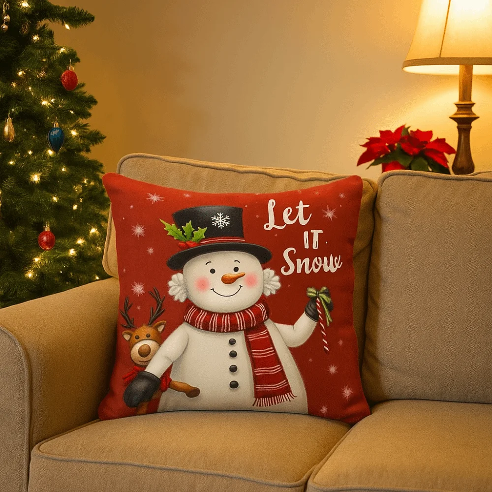 Christmas Cushion Cover Snowflake 45*45cm Christmas Pillow Cover Square Shape Santa Claus Cartoon Throw Pillow Cover