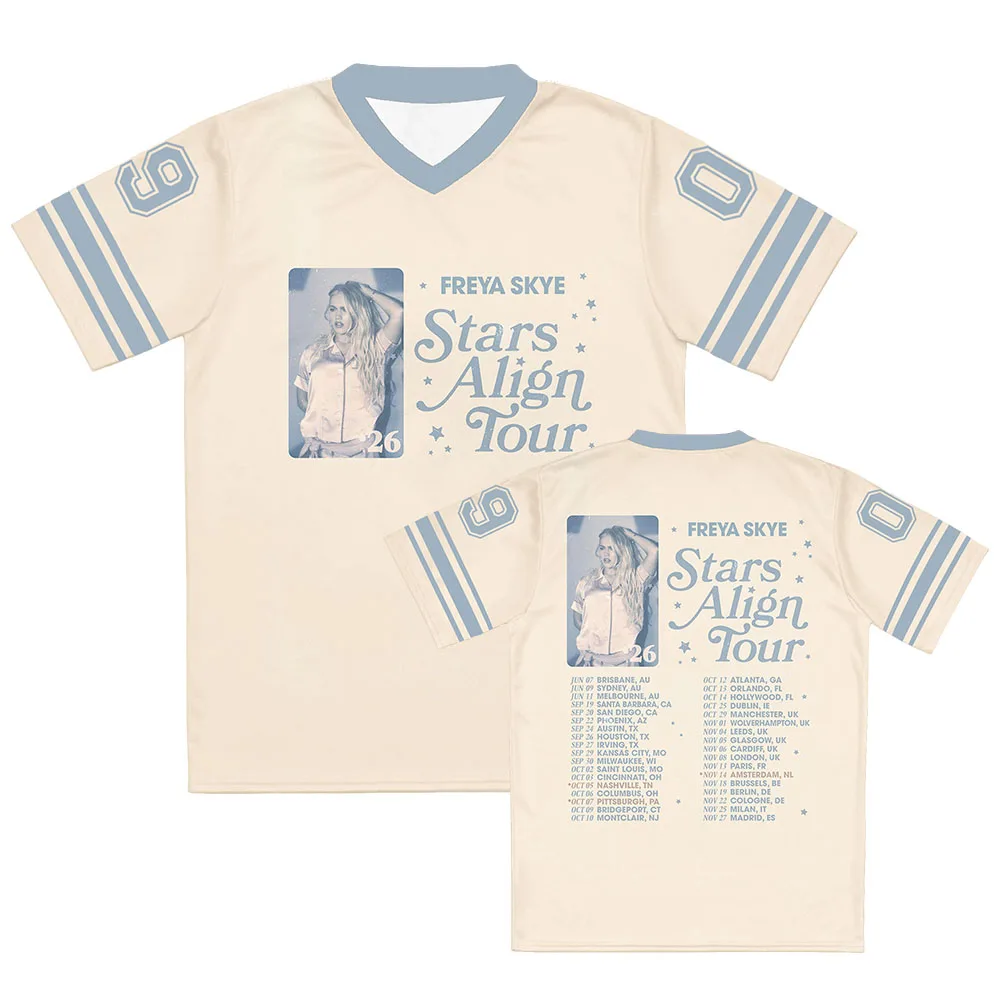 Freya Skye Stars Align Tour 2026 Jersey Football Tee V-neck Loose Summer Short Sleeve T-shirt Design Graphic Print Merch Unisex