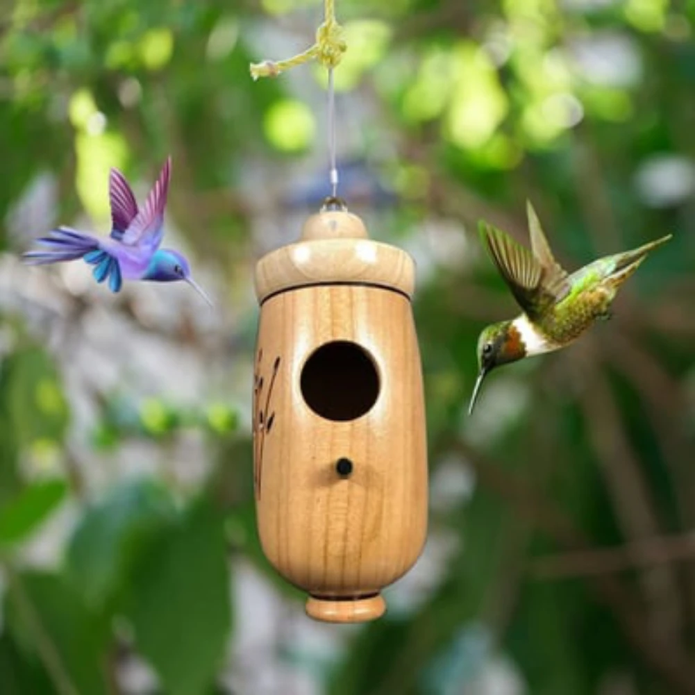 Hummingbird House for Outdoor Wooden Hummingbird House Indoor Hanging Swing Nest for Wren Swallow Sparrow Finch Garden Decor