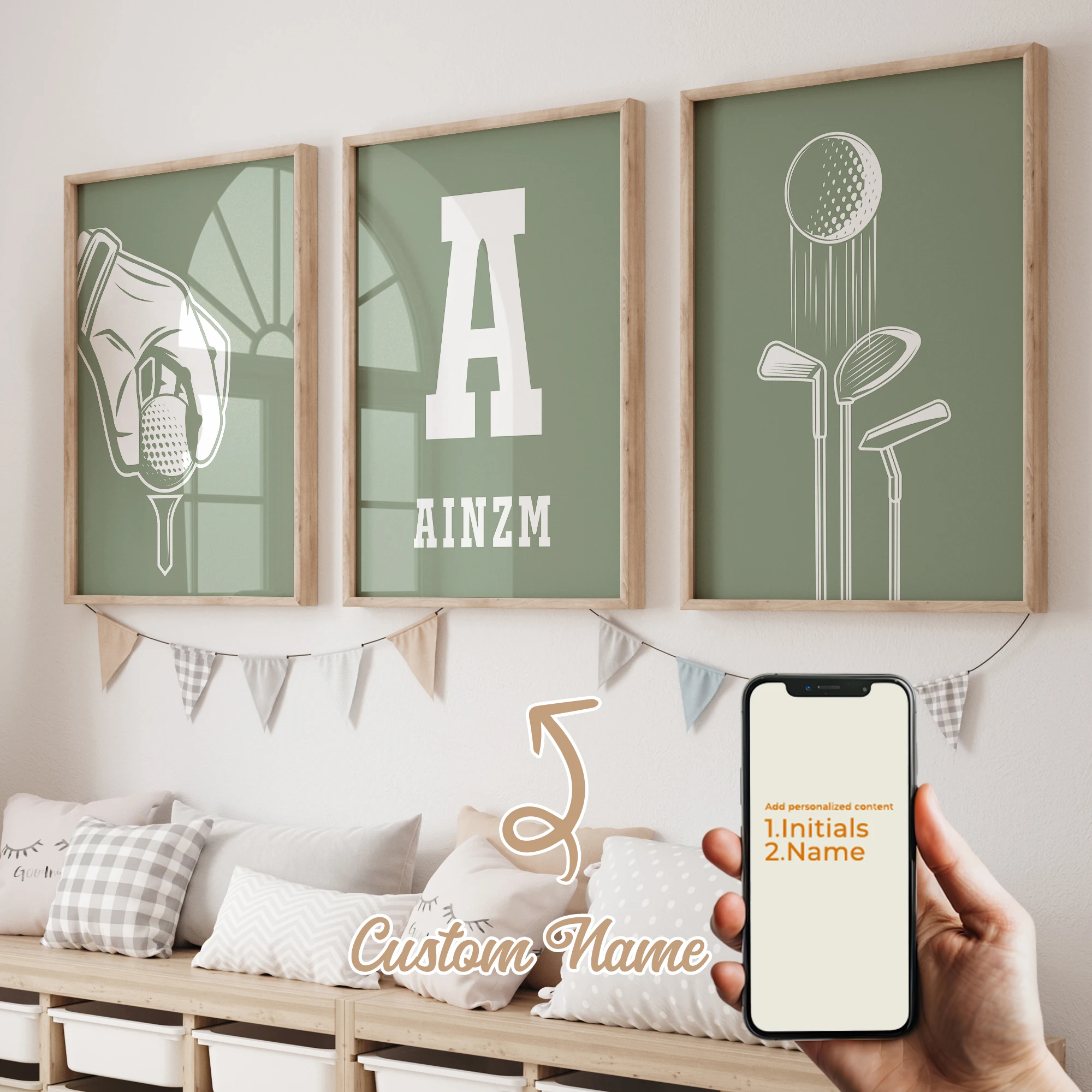 

3pcs Personalized Custom Name Cartoon Child Golf Wall Art Print Picture Canvas Poster Painting For Living Room Home Decor