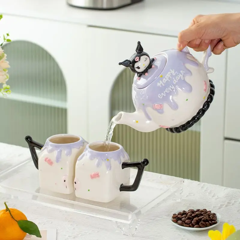 

Cute Cartoon Kawaii Sanrioed Kuromi Hellokitty Tea Set Large Capacity Tea Pot Tea Cup Set Gift for Women's Birthdays