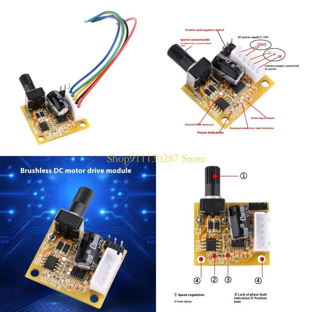 

J1HC 3 Phase BLDC Motor Speed Controller 5V-15V 15W Driver Board Reverse Polarity Protective Electronic Speed Controller