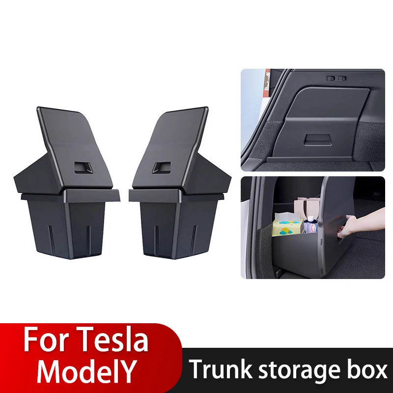 Car Trunk Side Storage Box For Tesla Model Y Hollow Cover Organizer    TPE+ABS Partition Board Stowing Tidying