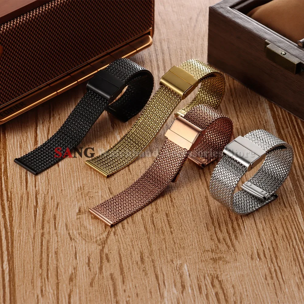 16mm 18mm 20mm Faltschnallen-Mesh-Uhrenarmband Edelstahl-Uhrenarmbänder Smartwatch Modisches Armband Metall Wasserdichtes Handgelenkband – Detail 16