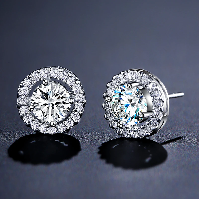 ZAKOL Fashion White Color Hearts & Arrows Stud Earrings For Women Wedding Elegant AAA Zircon Crystal Round Jewelry FSEP038